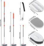 Bathroom Tile Cleaner Shower Scrubber Cleaning Brush, 3 in 1 52 Inch Long Handle Scrubbing Brush with Locked Head