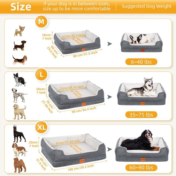 KYG Large Dog Bed Sofa Orthopedic Dog Bed With Removable & Waterproof Cover Dog Couch With Luxury Cozy Flexible Faux Fur Surface Pet Bed With U-Shape Bolster