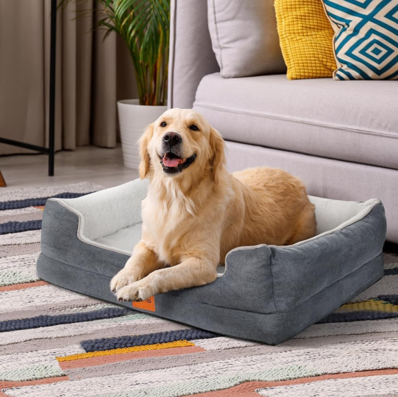 KYG Large Dog Bed Sofa Orthopedic Dog Bed With Removable & Waterproof Cover Dog Couch With Luxury Cozy Flexible Faux Fur Surface Pet Bed With U-Shape Bolster