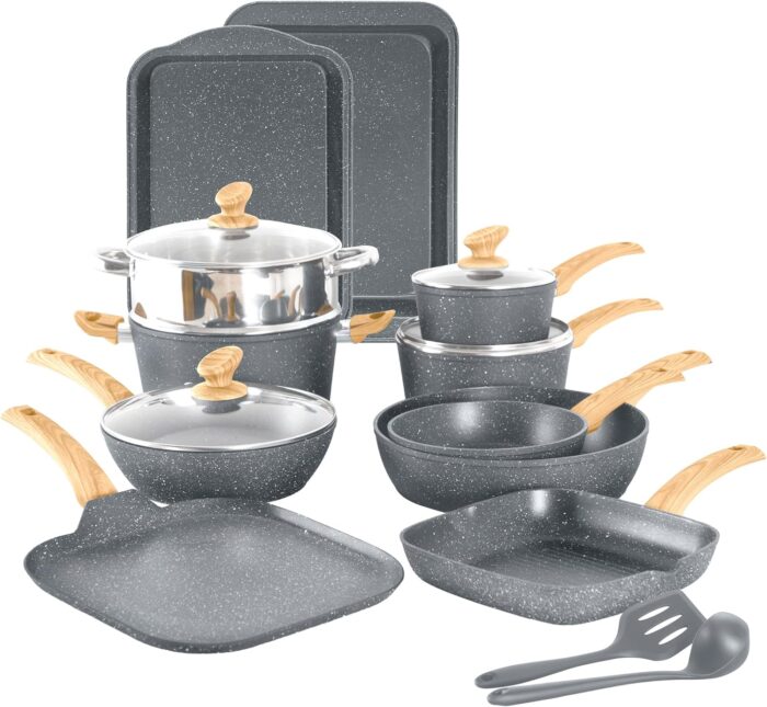 Kitchen Academy 17 Piece Non-Stick Pots and Pans Set
