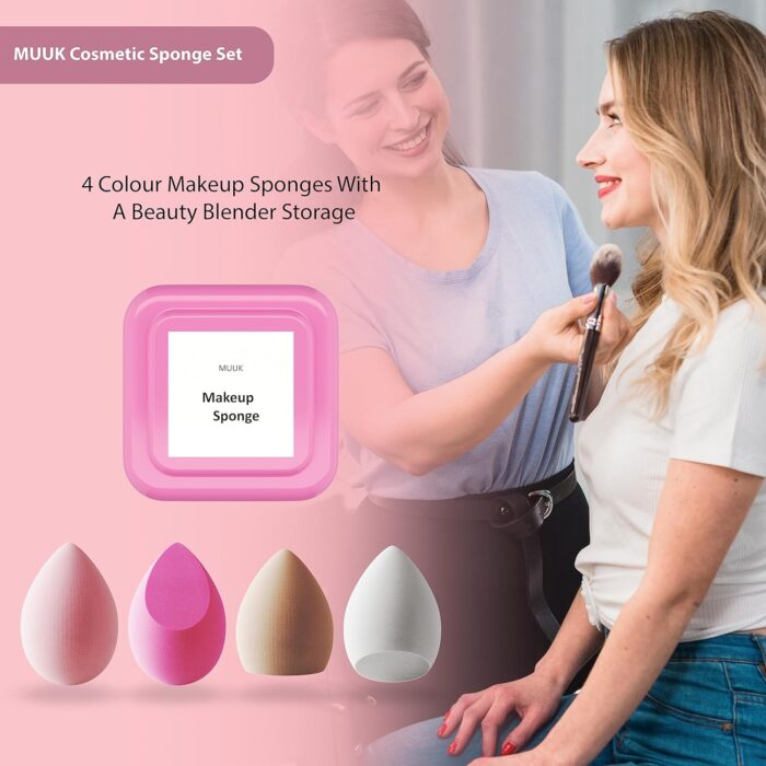 MUUK Makeup Sponge Blender 4 Pack Foundation Sponge Latex Free Beauty Blender Applicator With Sponge Holder Case Ideal For Foundation