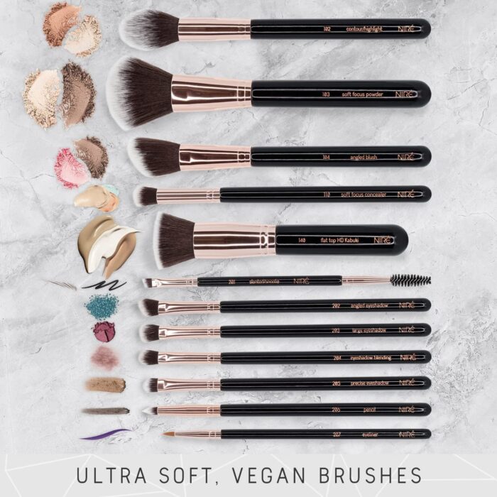 Niré Beauty Professional Makeup Brushes - 15-piece Award Winning Vegan Makeup Brush Set with Case