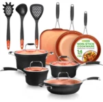 NutriChef, Stackable Pots and Pans Set - Ceramic Non Stick Pan Set, Induction Hob Cookware Set