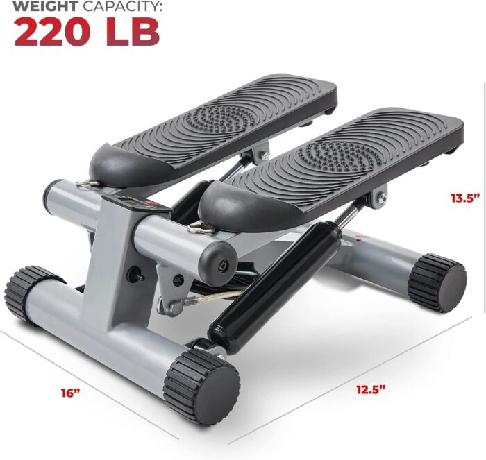 Sunny Health & Fitness Mini Stepper for Exercise Low-Impact Stair Step Cardio Equipment with Resistance Bands
