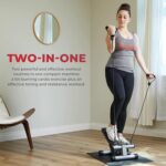 Sunny Health & Fitness Mini Stepper for Exercise Low-Impact Stair Step Cardio Equipment with Resistance Bands