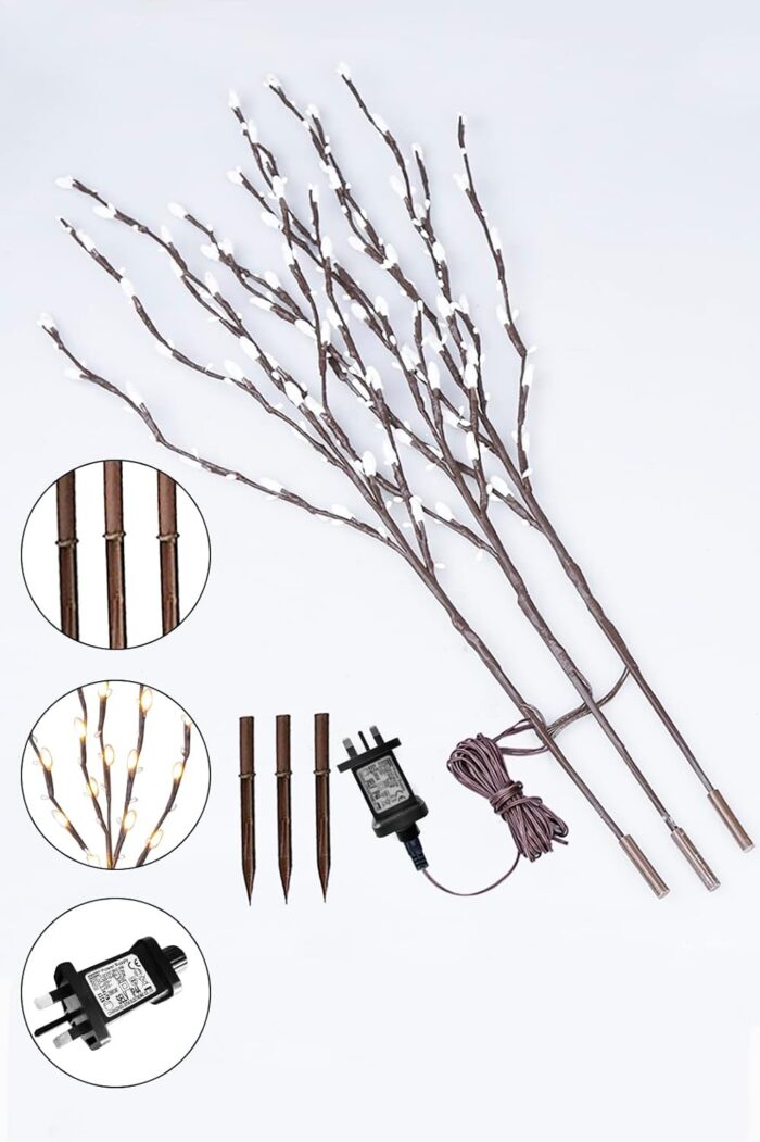 Vanthylit Decorative Twig Lights for Vase Mains Powered Lighted Branches with 90 Warm White LEDs Twig Christmas Lights