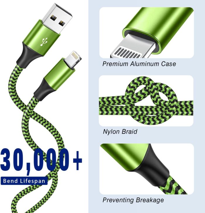 iPhone Charger Cable 1.8M 3Pack, Apple Charger Cable MFi Certified Lightning Cable Nylon Braid iPhone Cable Fast Charging Compatible