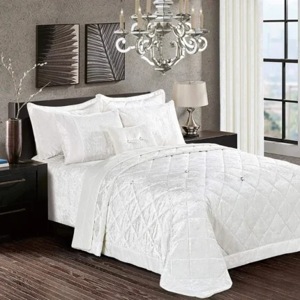 Prime Linens Crushed Velvet Quilted Bedspread Comforter Set
